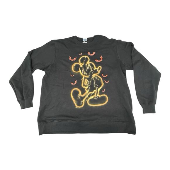 Disney Lightning Silhouette Mickey Mouse Flying Bats Black XL Sweatshirt - Picture 1 of 4
